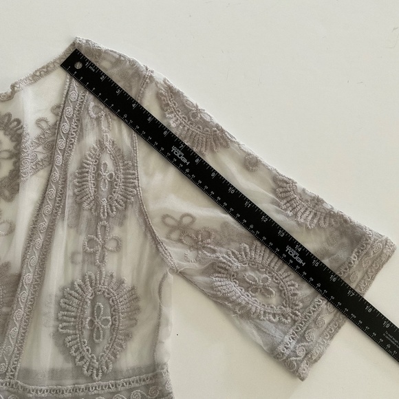 Lace Sheer Kimono Duster OS Gray Boho Hippie Festival Dainty Ethereal Fairycore - Picture 7 of 12